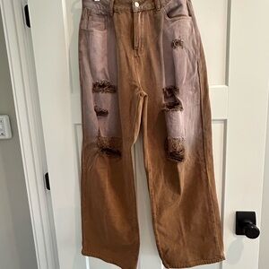 POL Brown Distressed Flare Jeans, Size M, EUC